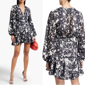 RARE Navy Blue Alexis "Neala" Dress, XL, Sheer Floral Mini Long Sleeved